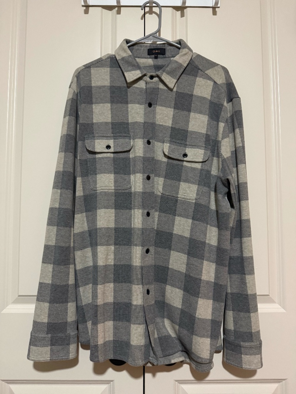 Quince Mens Stretch Sweater Fleece Button Down Shirt - XL - Taupe Buffalo Check